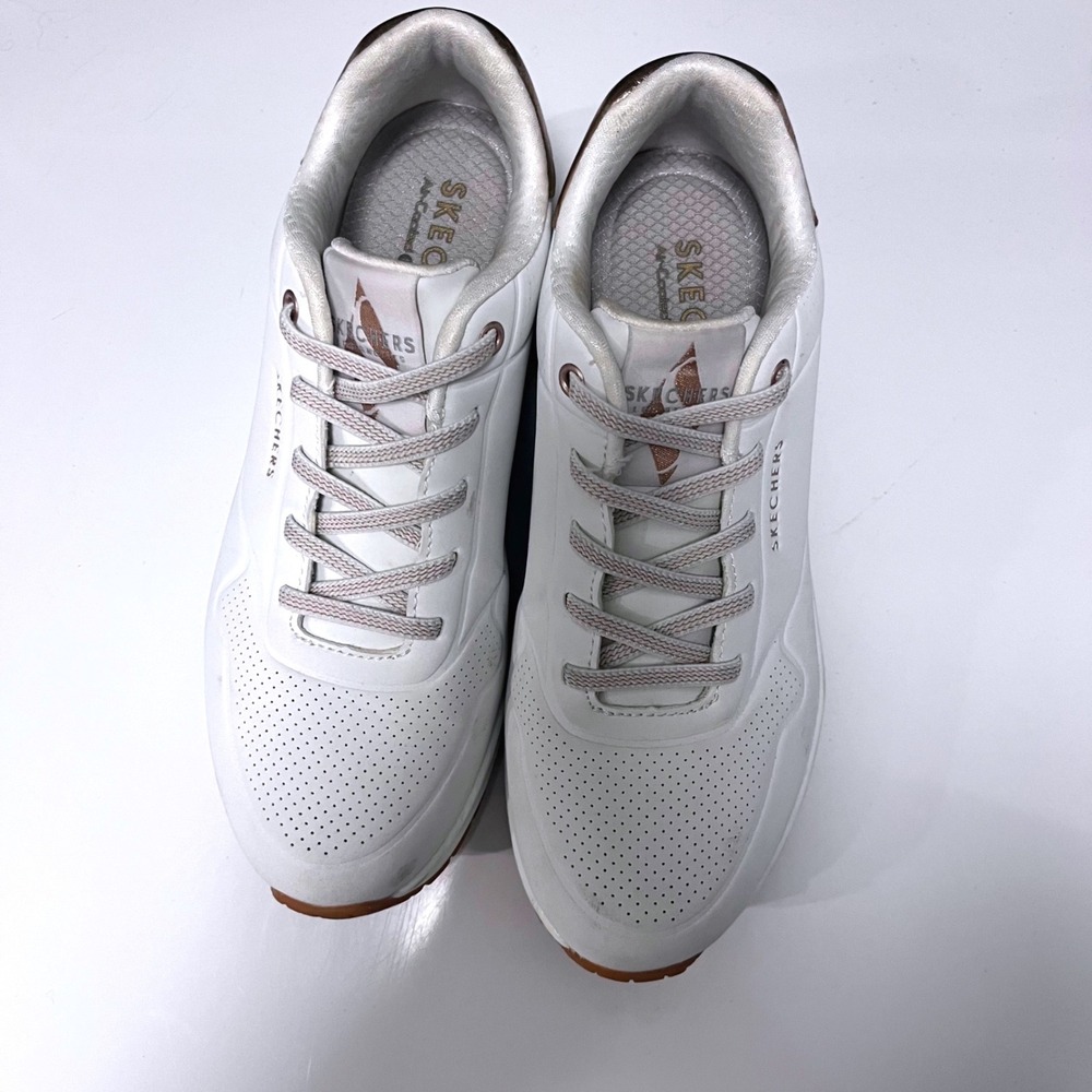 Skechers Womens Uno Stand on Air White Rose Gold Sneaker 7.5 Fashion Sporty - Picture 4 of 5